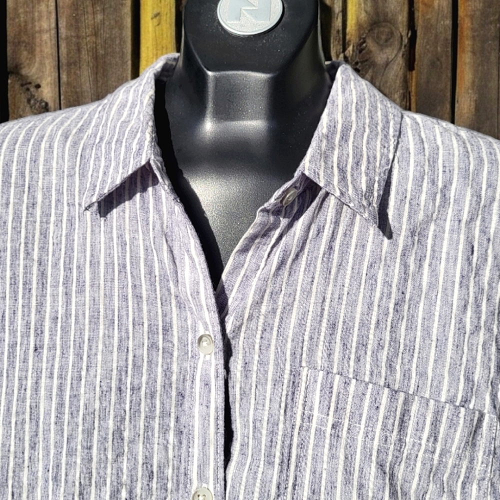 Lucky Brand Striped Grey & White Long Sleeve Blouse, XL